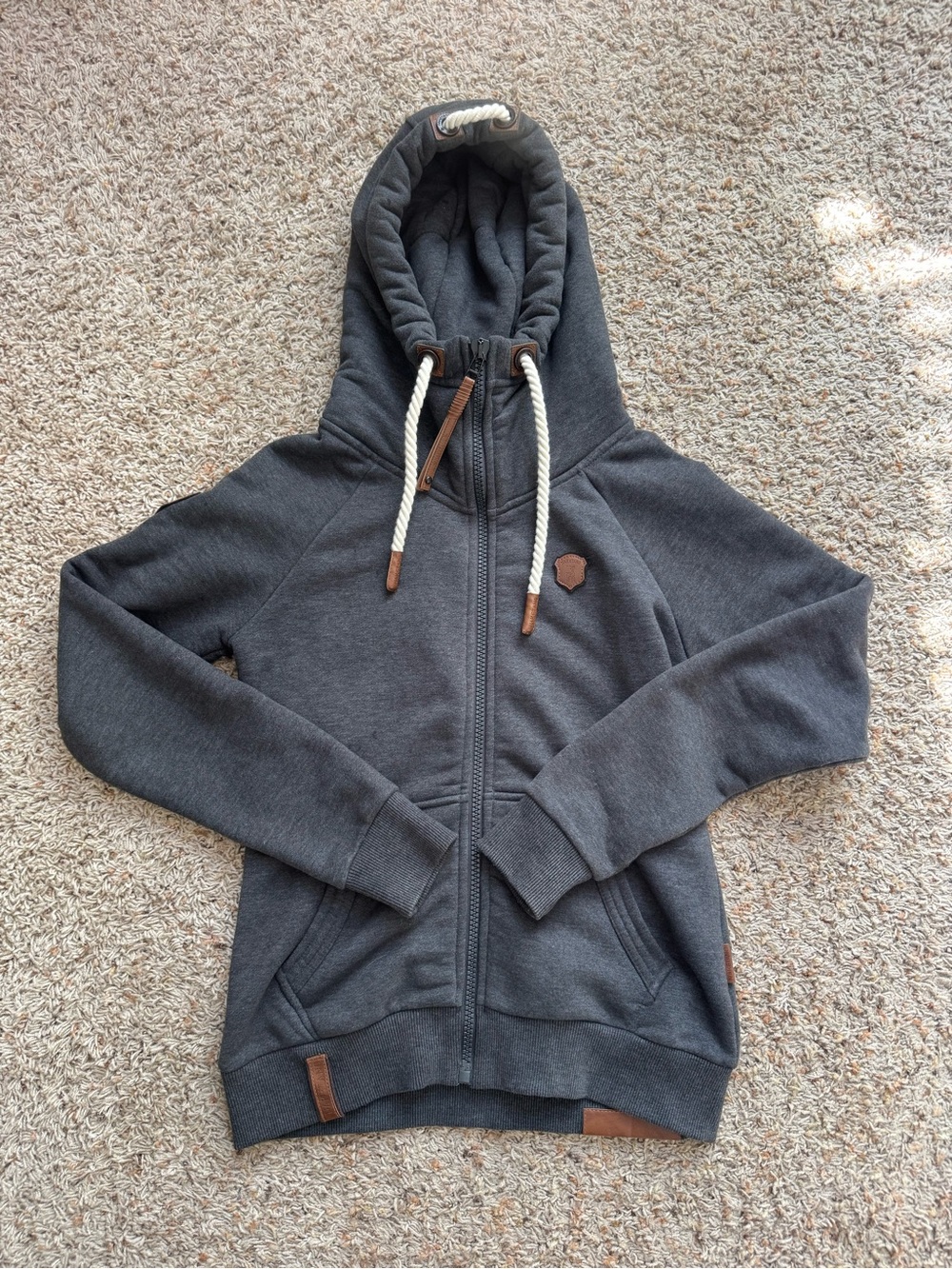 Naketano Dark Charcoal Gray Zip-Up Hoodie Brave New Bird Contrast Drawstring Med - Picture 1 of 8